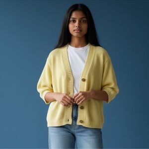 LOFT Light Yellow Button-Up Women’s Spring Fashion Cardigan Sweater